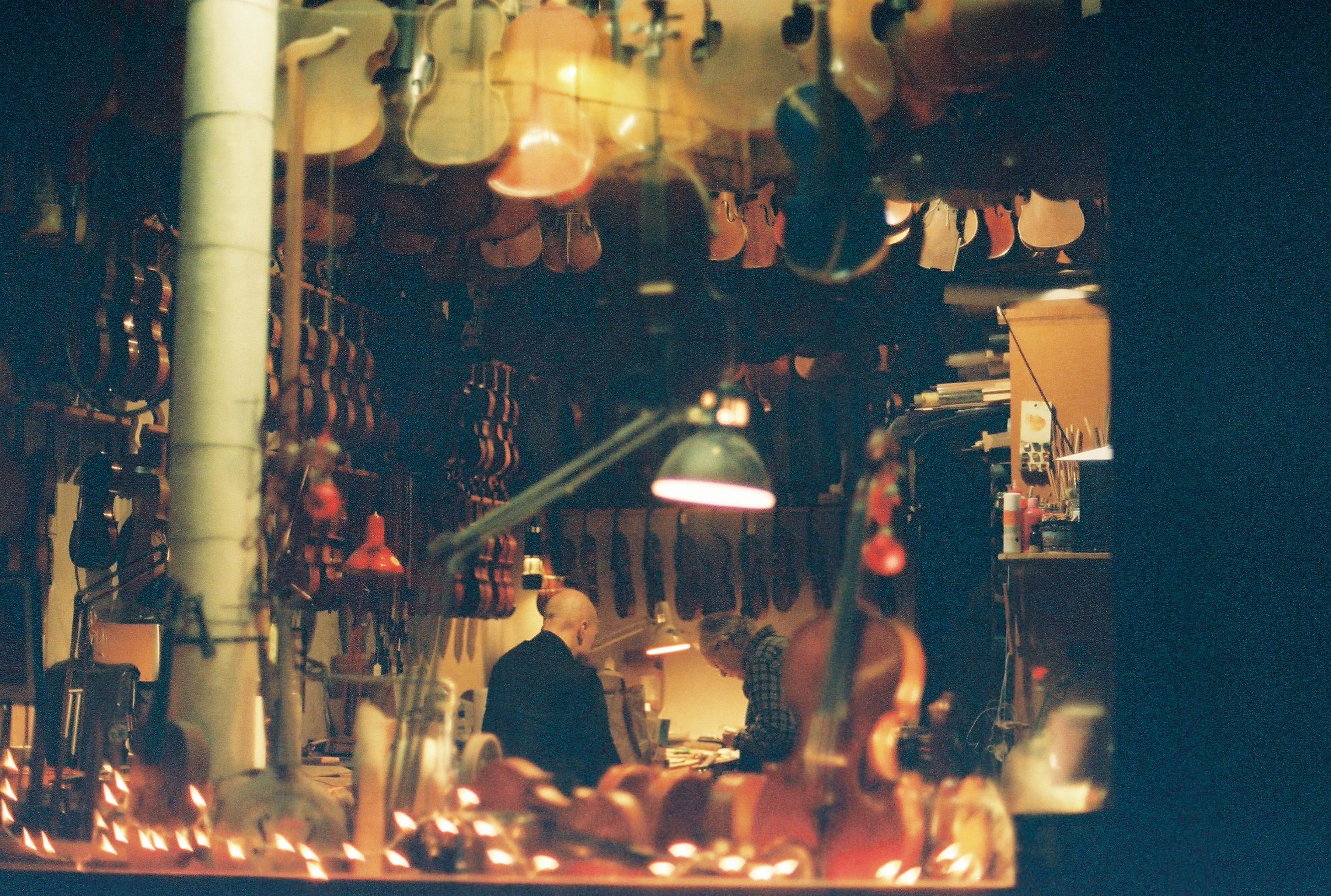 Stravinsky Fountain seen through a window