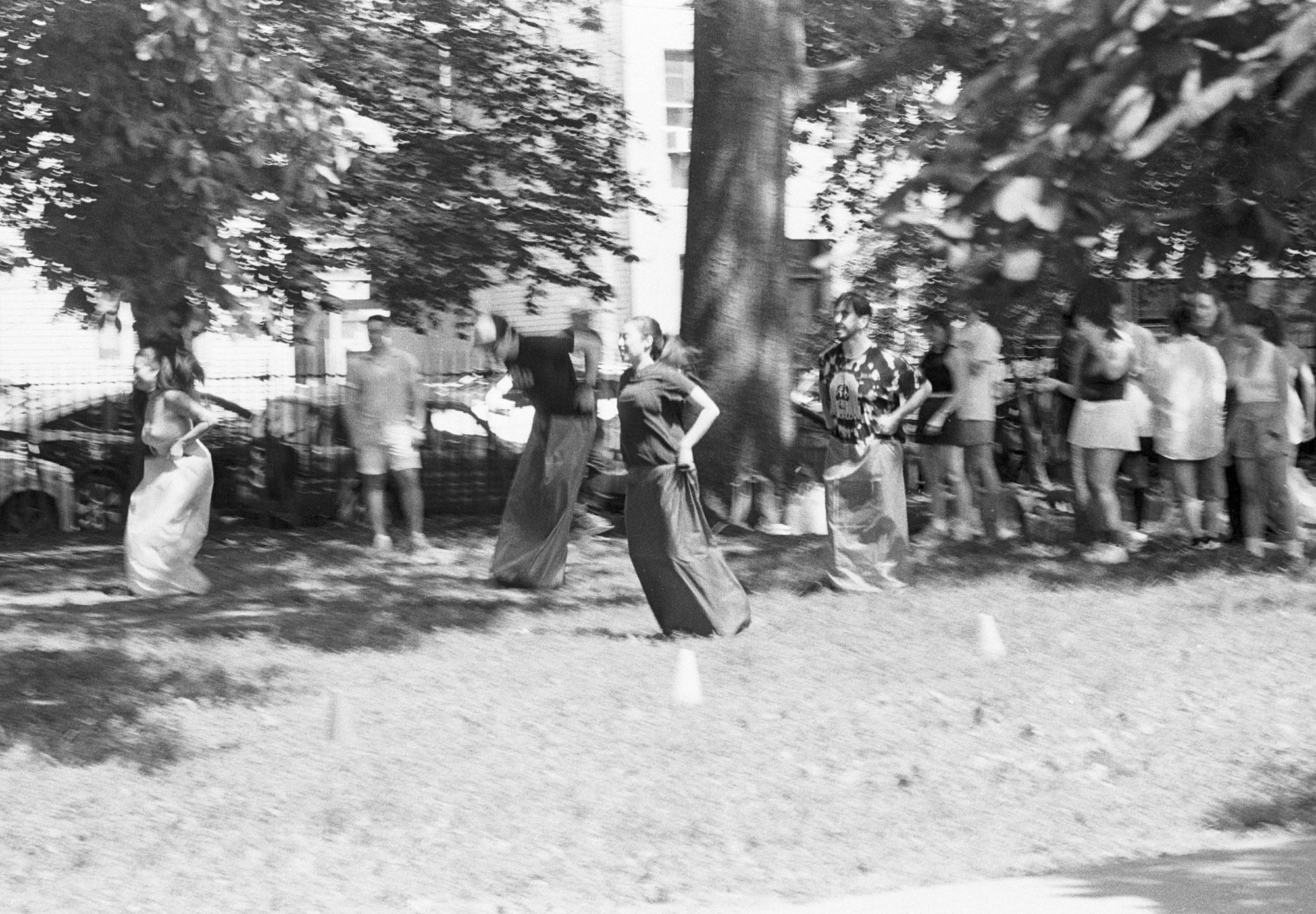 Sack race in a park